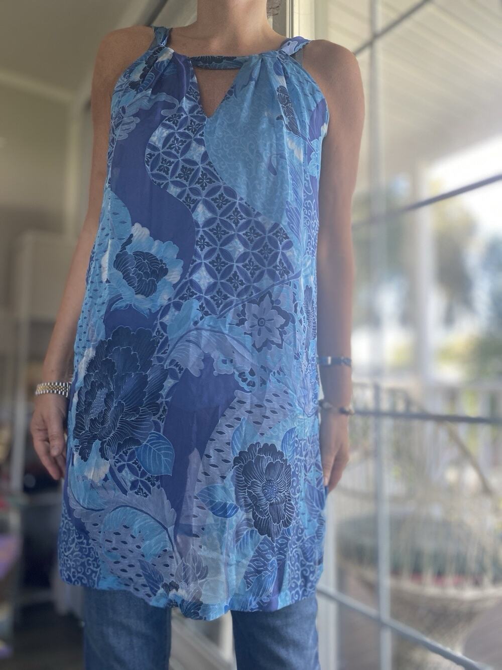 MaxMara Silk Blue Tunic Top Made in Italy XS/S